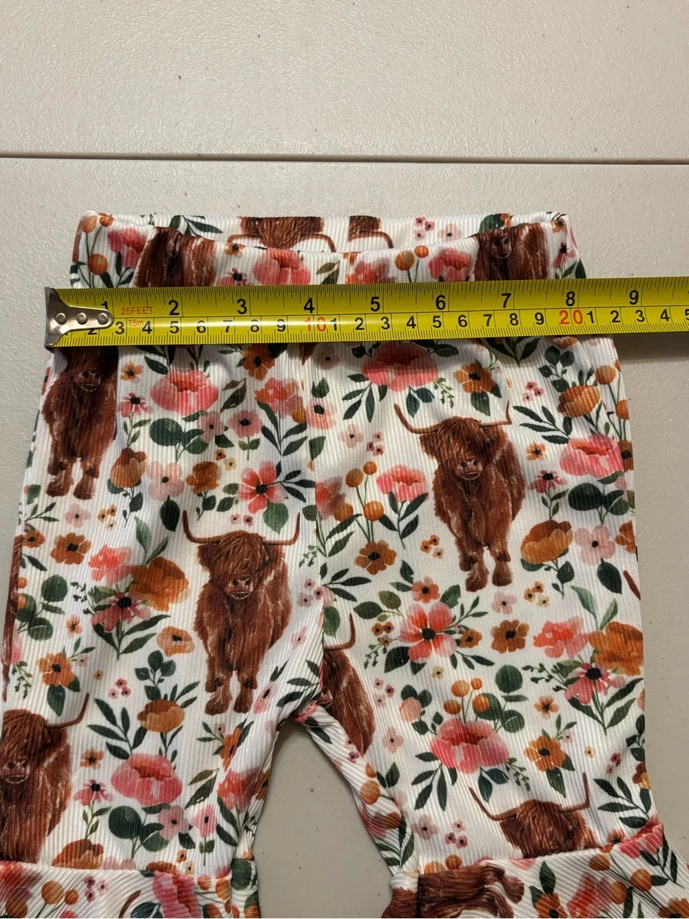 Floral & Brown Highland Cow Ruffle Pants with Matching Headband  0034S